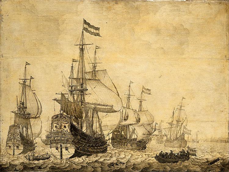 Willem Van de Velde The Younger Seascape with Dutch men-of-war. Norge oil painting art